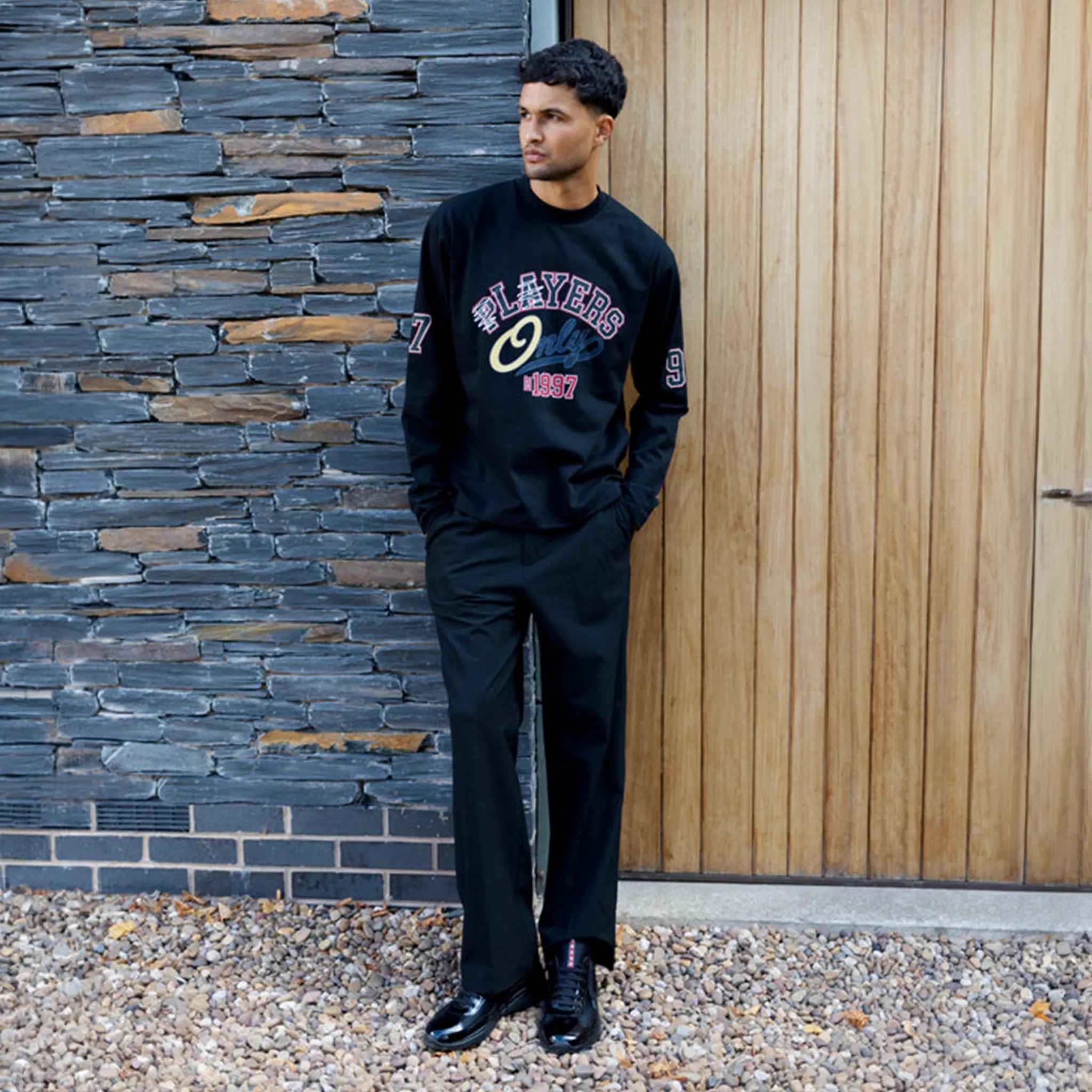 Model view of Players Only L/S Jersey Black T-Shirt